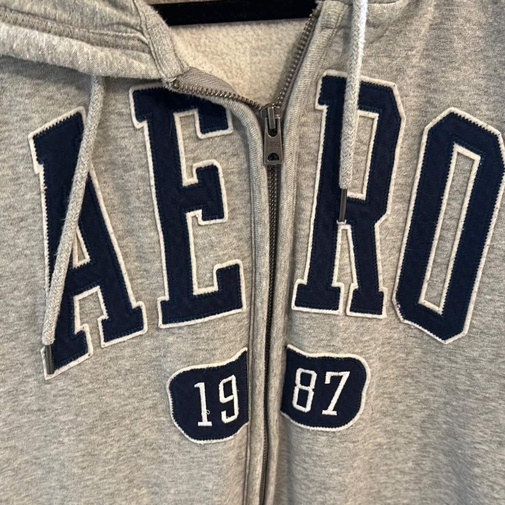 Aeropostale Heather Gray Hoodie with Navy Accents - Picture 2 of 5